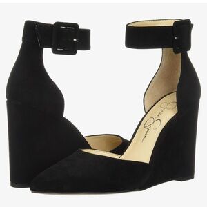 Jessica Simpson Moyra Black Suede Ankle-Strap Wedges